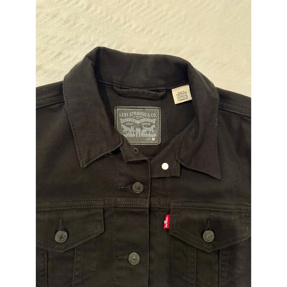 Levi’s Trucker Jacket Women’s Medium Black Denim Y2k 90s Grunge - Picture 11 of 16